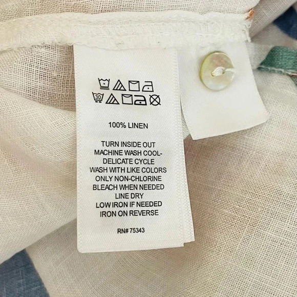 Cynthia Rowley Linen Floral Top Size 2X Roll Tab Sleeve Tunic Shell Buttons - Picture 7 of 7